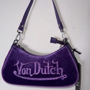 Purple Velvet Von Dutch Shoulder Bag Purse Y2K Retro Style NWT